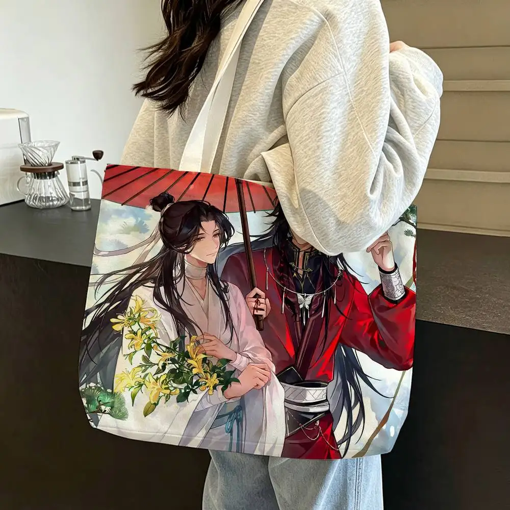 Xie Lian Hua Cheng Heaven Officials Blessing Cotton Polyester Zipper Tote Bag Large Capacity Shoulder Shopping Handbag