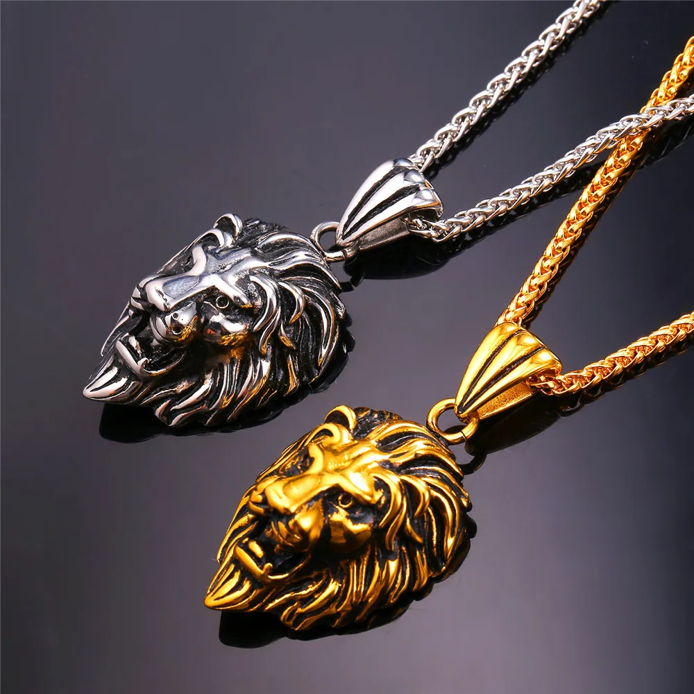 Chainspro Hippie Lion Head Pendant Men 316L Stainless Steel Animal Head Jewelry Gold Color Leo Lion Necklace Women P955