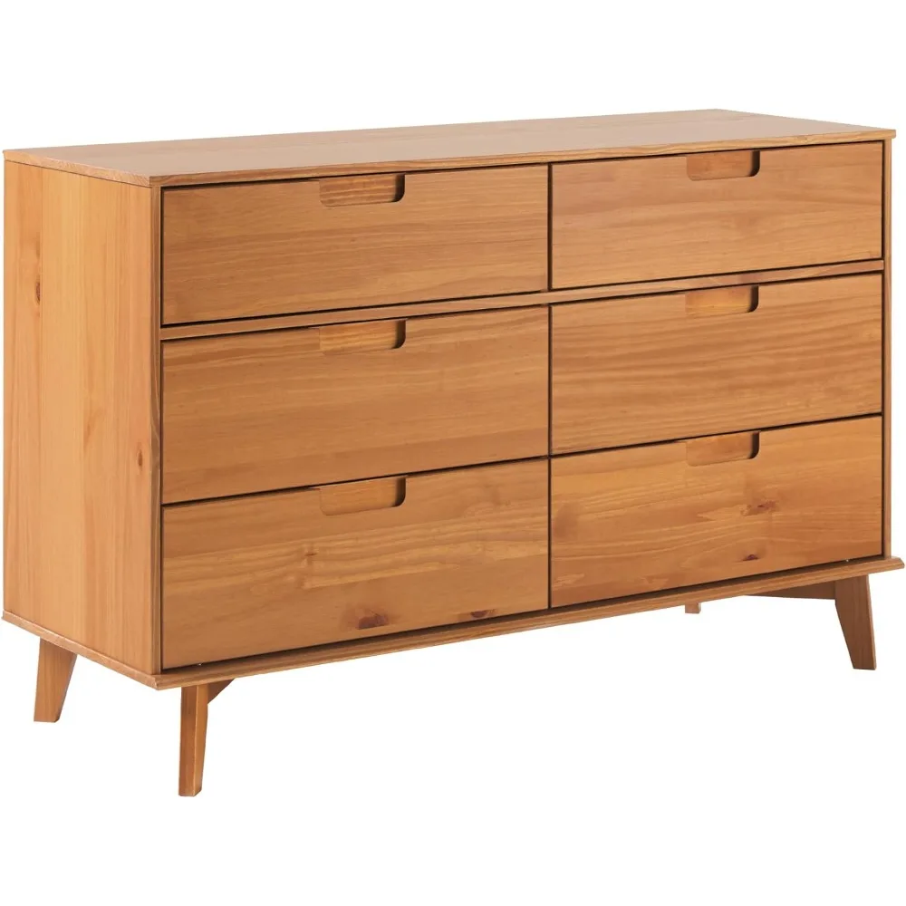 Brynn Modern Solid Wood Groove Handle 6-Drawer Dresser, 52 Inch, Caramel