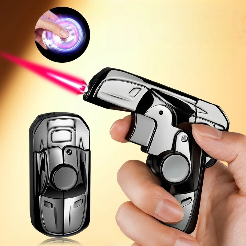 

Mini Folding Gun Shaped Butane Gas Lighter Windproof Red Flame Rotating Portable Creative Personalized Lighters Men's Gifts