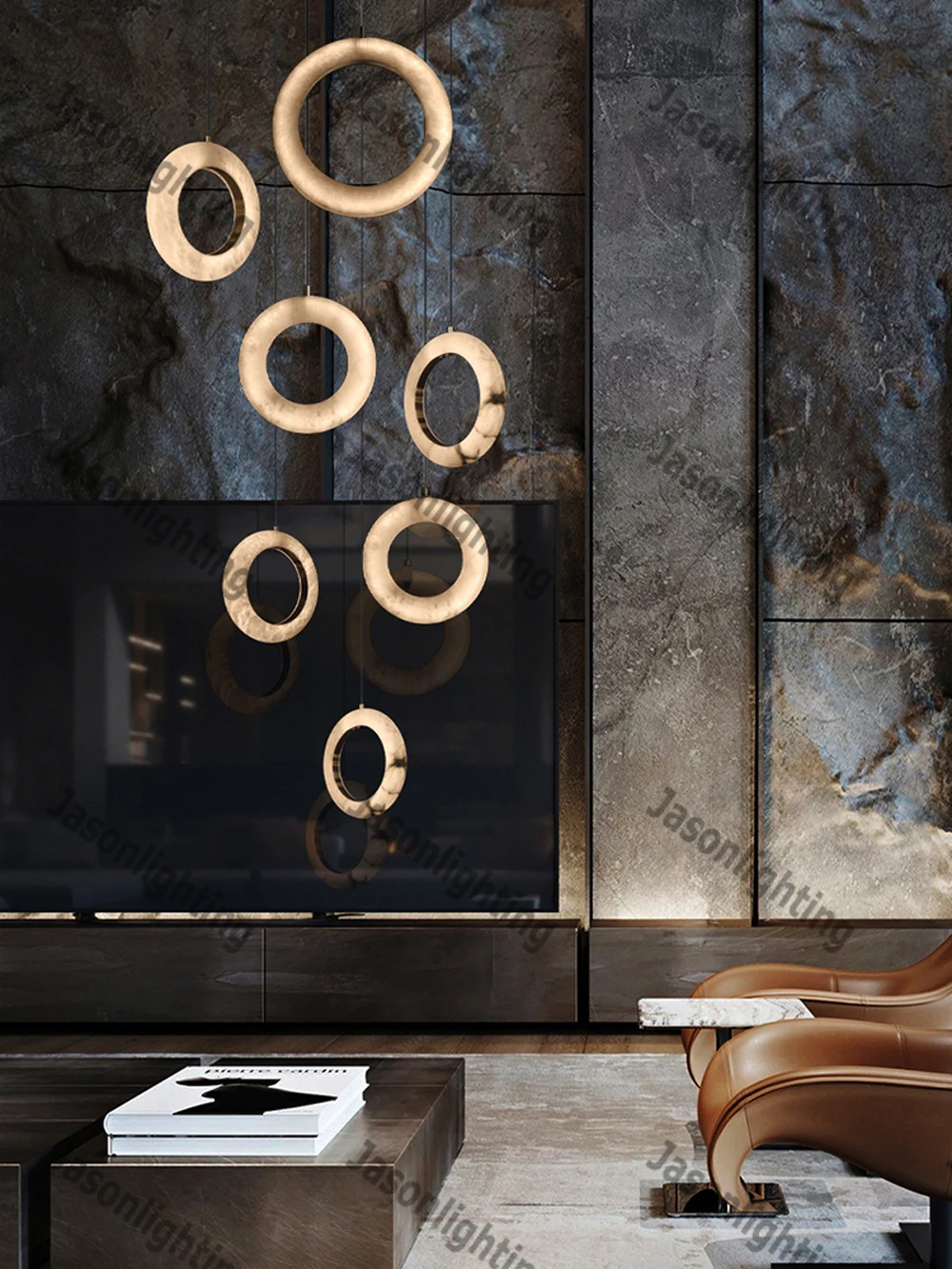 LED Postmodern Natural Marble Circle Chandelier