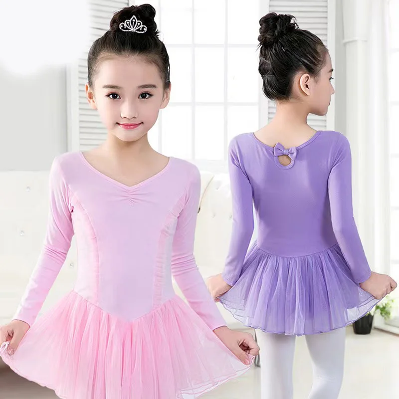 Ballet Dress Gymnastics Leotards for Girls Kids Short Sleeve Ballet Dancewear Chiffon Skirts Kids Bowknot Dance Leotards