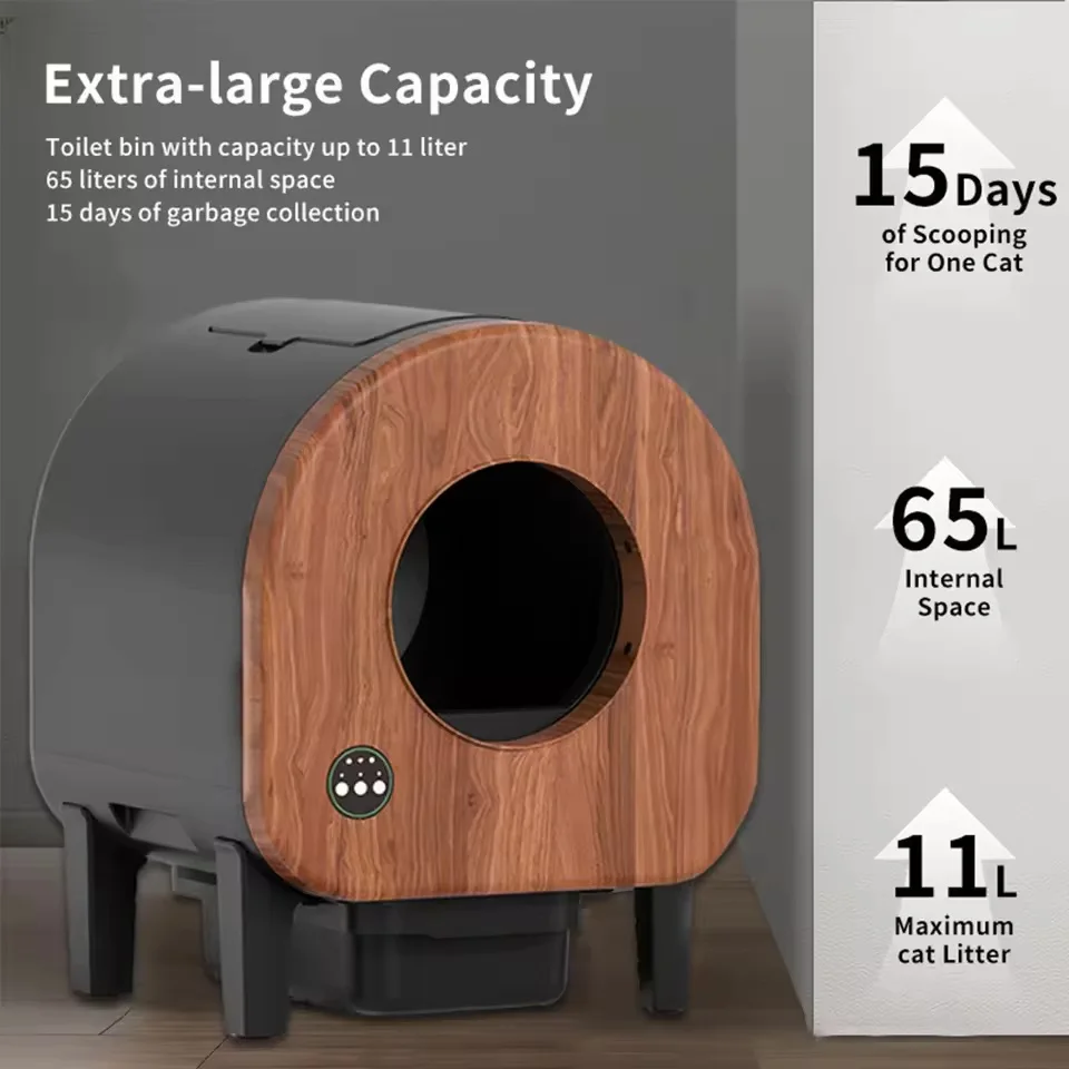 OEM   intelligent automatic self-cleaning pet toilet trash can easy cleaning WiFi application control 75L cat interior