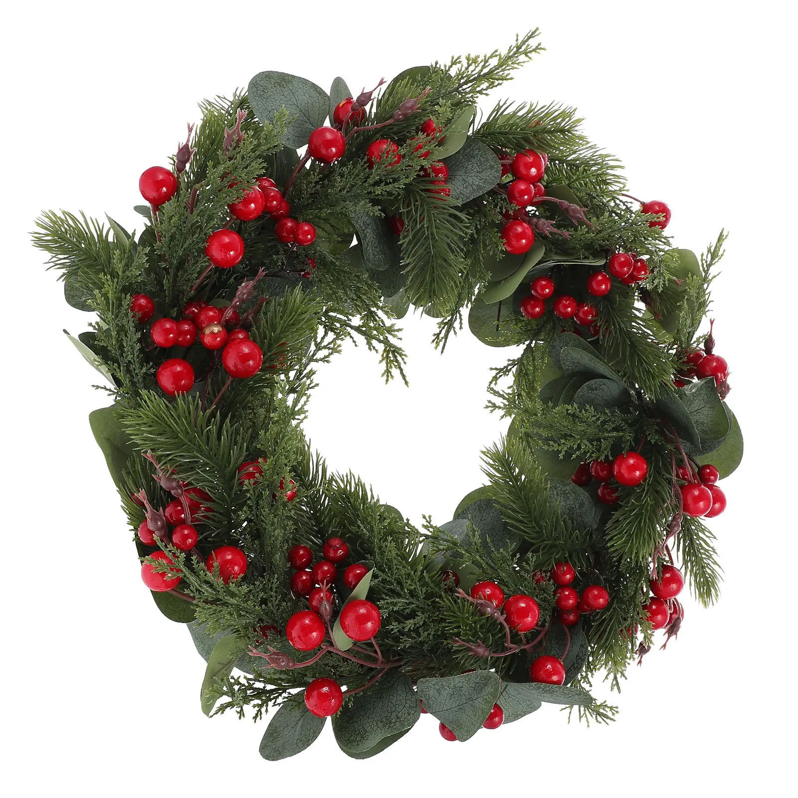 

Red Berry Eucalyptus Leaf Wreath Artificial Christmas Garland Hanging Decor For Door Wall Xmas Party Supply Festival Decoration