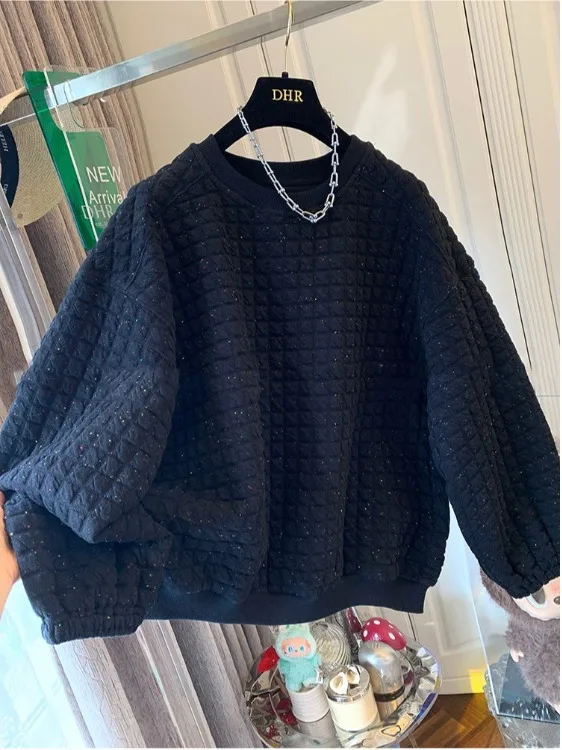 Sweat-shirt rond et ample pour femmes, vêtement d'intérieur, irt, motif à carreaux, confortable, automne 2025, Jaet pour dames