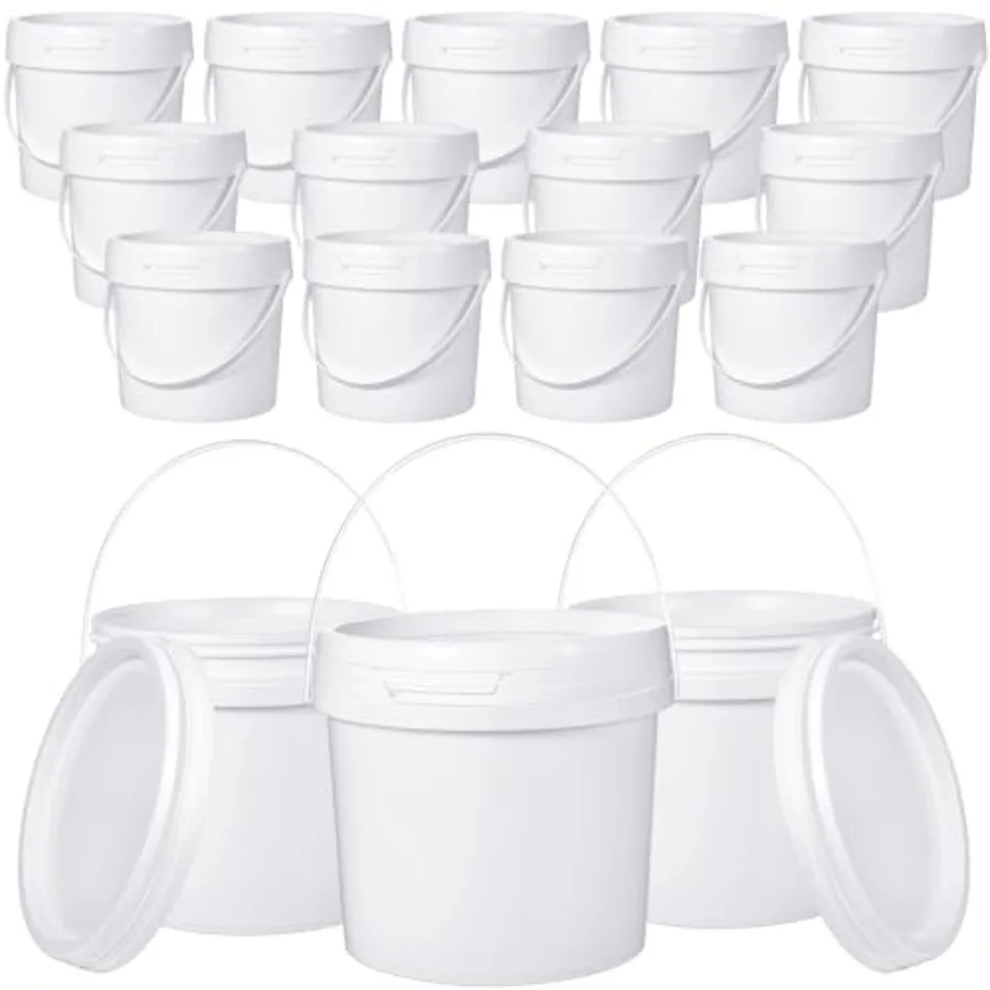 

16 Pcs 1 Gallon White Plastic Bucket with Handle and Lid Reliable Heavy Duty Barrel Pail Container Food Safe Bucket for Multipu
