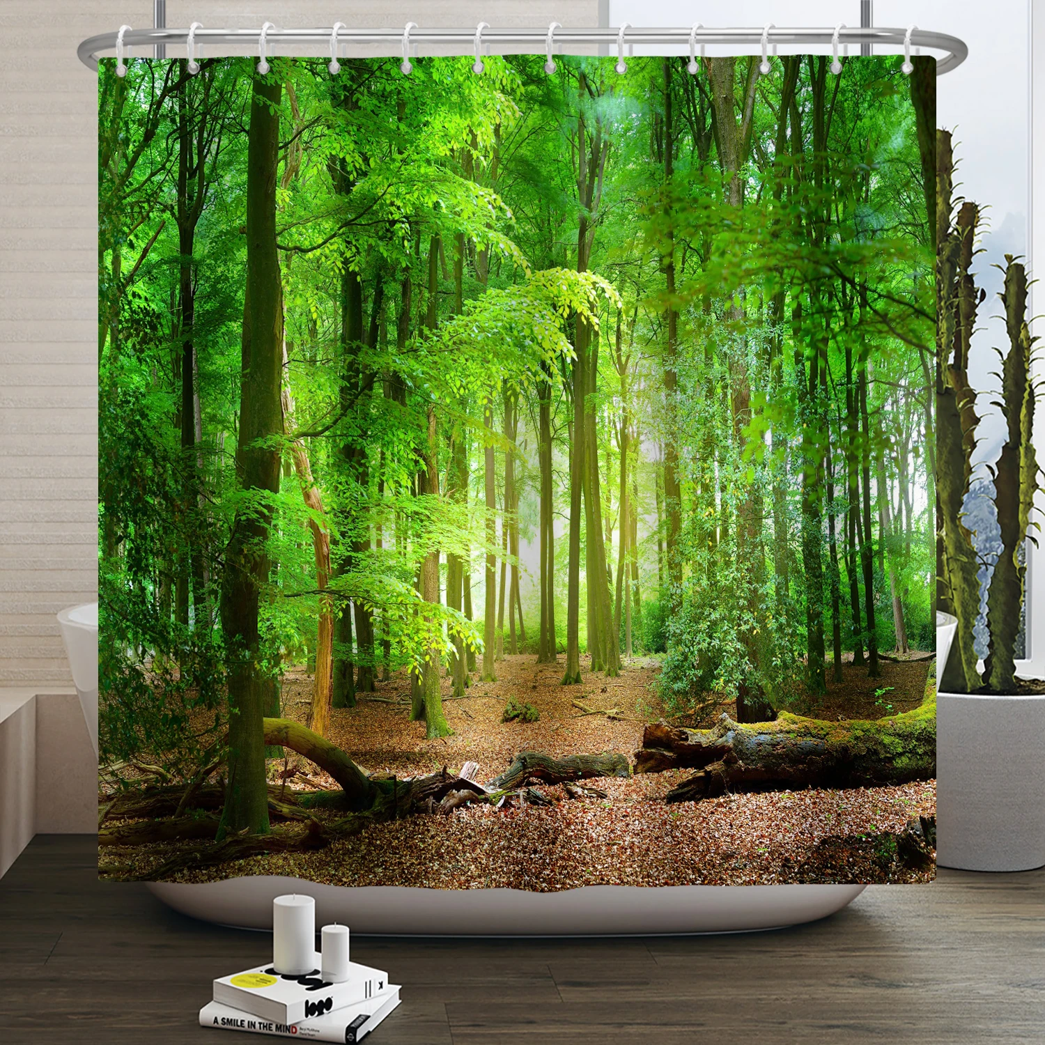 Natural Scenery Forest Shower Curtain Summer Jungle Tree Sunlight Landscape Bathroom Curtain Home Decor Waterproof Bath Curtain