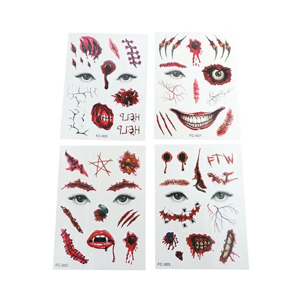 Waterproof Halloween Horror Tattoo Stickers Fake Tatto Bloody Makeup Big Mouth Face Sticker Zombie Scar Ghost Festival