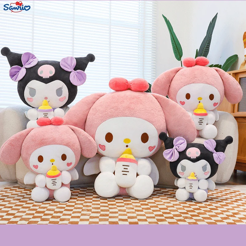 

Sanrio New Kawaii Bottle Kuromi Angel Milk Treasure My Melody Doll Plush Doll Bedroom Decorative Ornaments Pillow Doll Gift