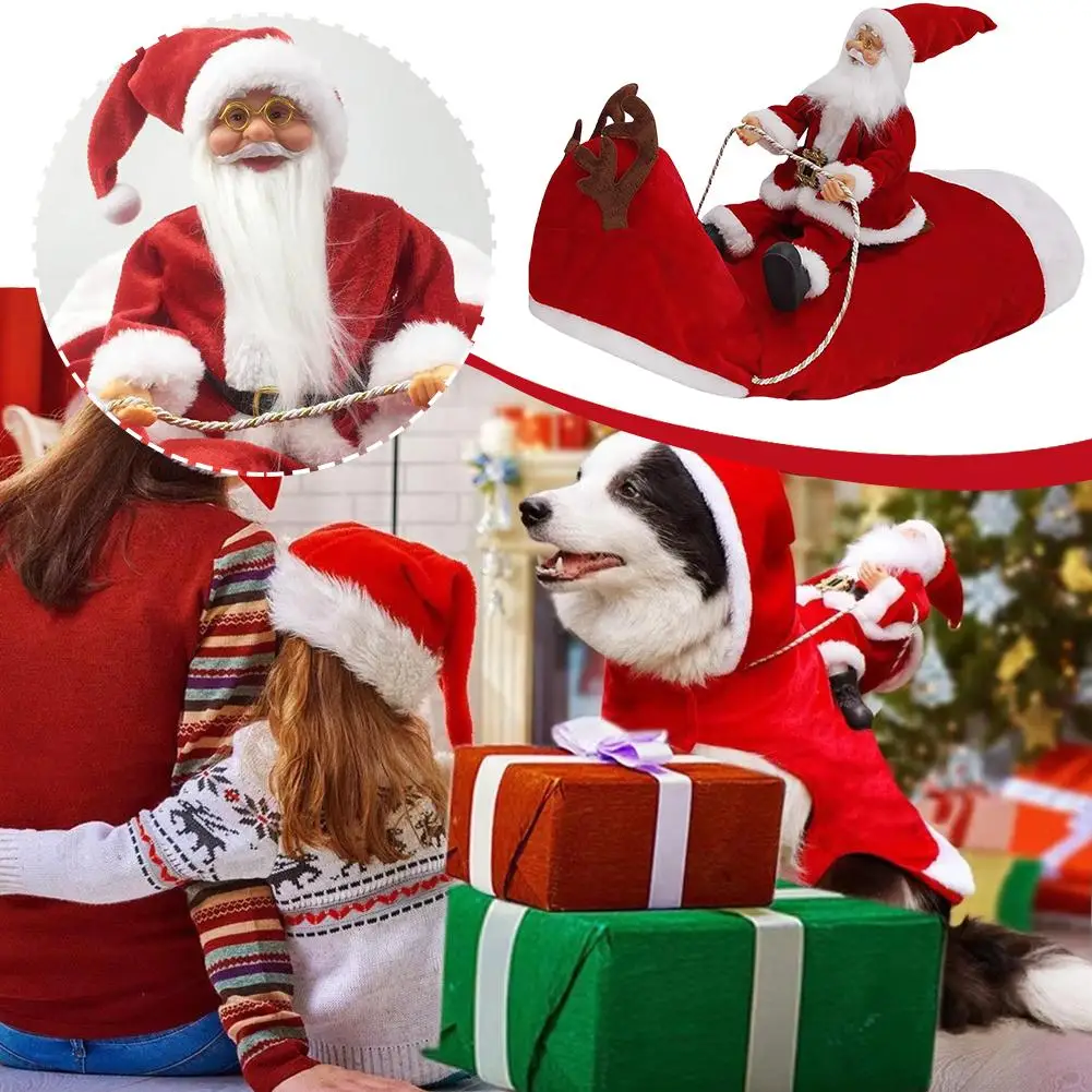 Traje de cachorro de natal bonito roupa de natal santa passeios uma trenó roupas para cães de estimação filhote de cachorro trajes de natal para cães pequenos e médios e3d0