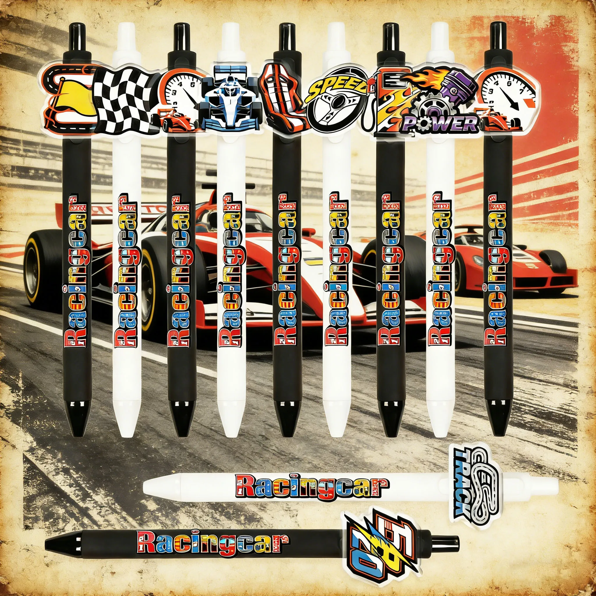 

Набор из 11/14 шариковых ручек для гоночных мероприятий, черно-белые, сувенирные, подарочные, портативные, с механизмом нажатия