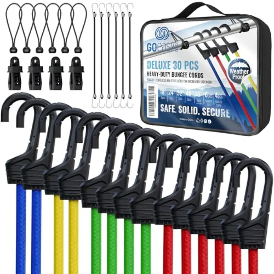 

Bungee Cords Heavy Duty Outdoor - 30 PCS Bungee Cord with Hooks Assorted Sizes in Carry Bag 10" 18" 24" 32" 40" Bungee Cords wi