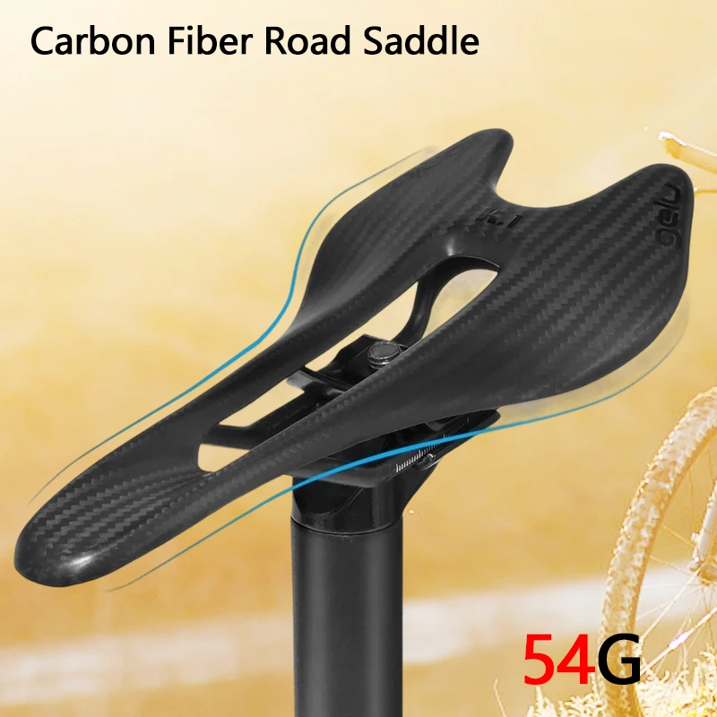 

Gelu Carbon Fiber Road Saddle Ultralight 54g Ergonomically Designed Full Carbon Double-Track Hollow Breathable Bike Seat Cushion