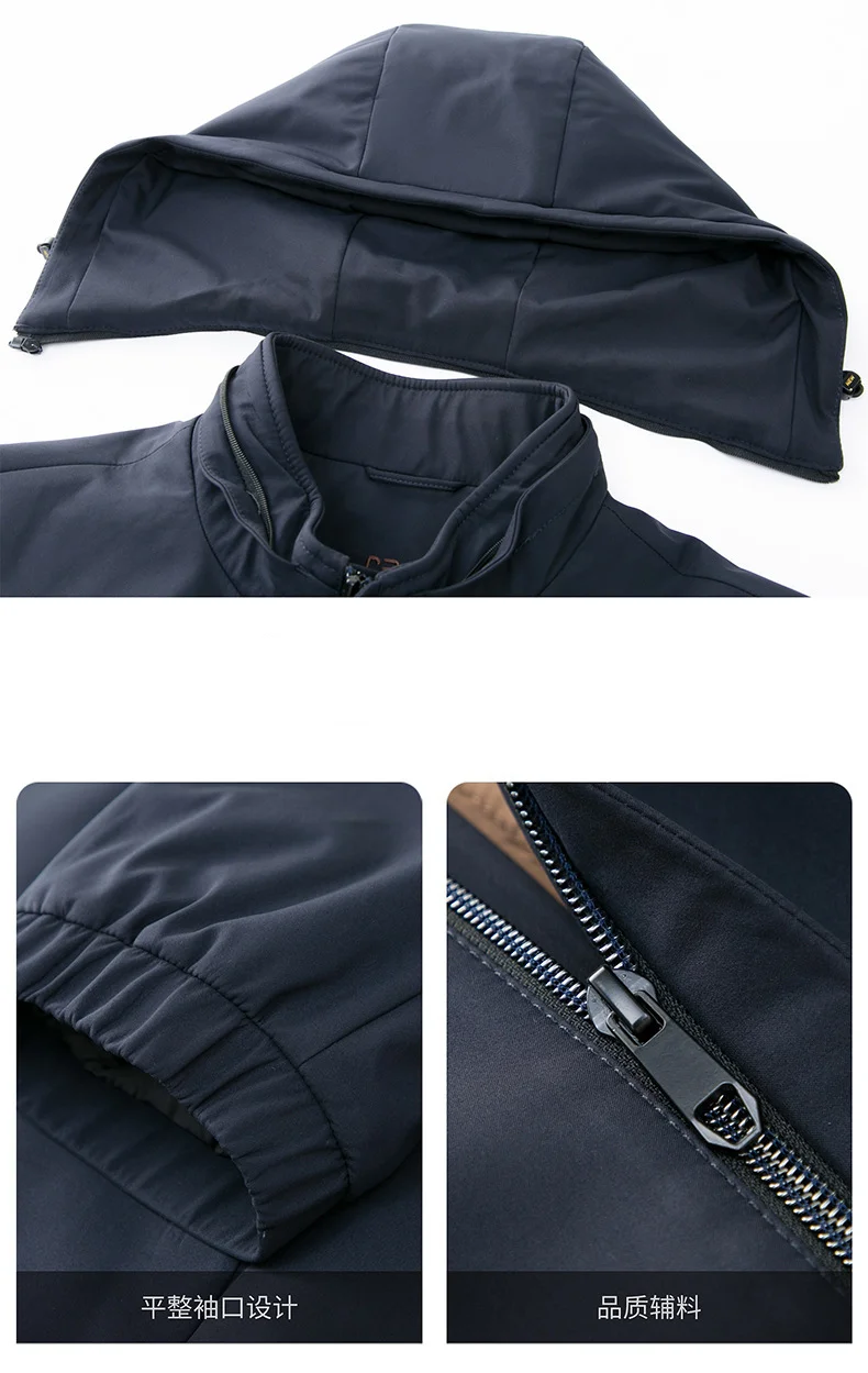 Manteau long rembourré à capuche amovible pour hommes, garde au chaud les poignées, parkas masculins d'âge moyen, vestes décontractées, nouvelle mode, hiver, 03