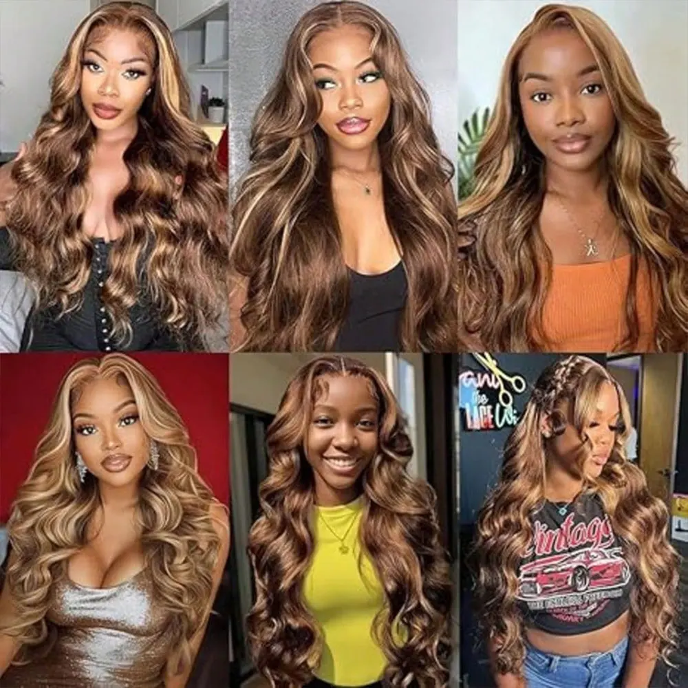 4/27 تسليط الضوء على الجسم موجة خصلات الشعر المستعار الإنسان 13X4 Hd الدانتيل الباروكة الأمامية البرازيلي الملونة 5x5 غلويليس شعر مستعار للنساء 200% الكثافة #6