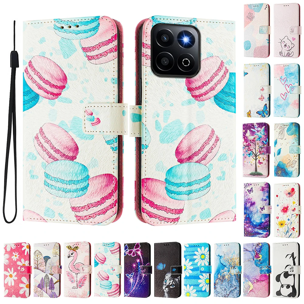 

Coloured Drawing Wallet Case for Honor 200 100 Pro 90 Smart Magic 6 5 Lite Shockproof Stand Card Holder Strap Flip Phone Cover