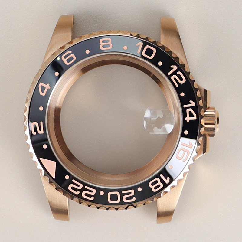 Rose Gold 40mm Waterproof Watch Case Sapphire Glass For GMT Seiko NH34 NH35 NH36 NH38 Miyota 8215 ETA 2824 Movement 28.5mm Dial