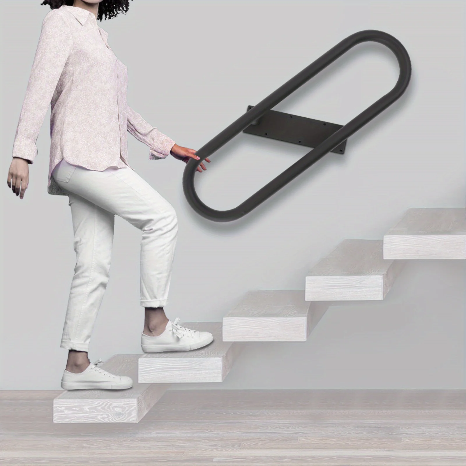 Oval Wall Mounted Armrest (1-3 Levels) - Black, , , Used for A Long Time, Suitable for 1-3 Steps