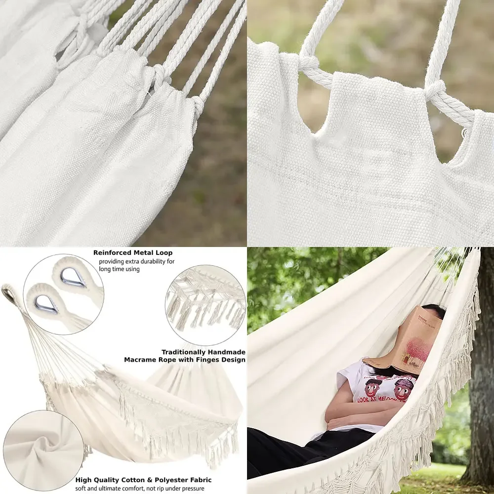 Outdoor Garden Hammock Tassel Canvas Swing Chair Hanging Bed Hiking Camping Hunting Foldable Hammock Photo Props