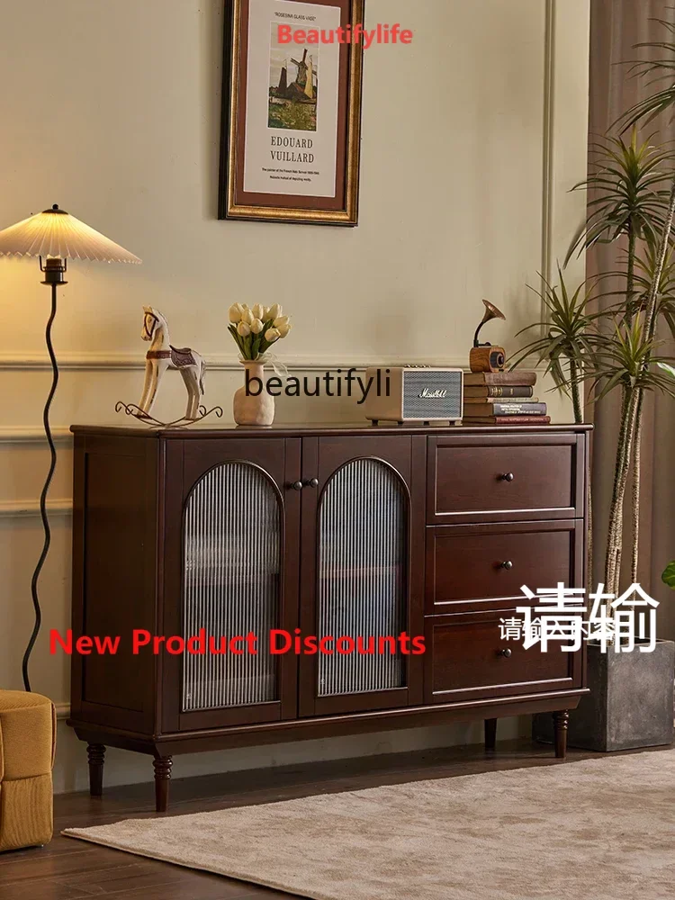 

MM45 American Style French Style Retro Solid Wood Sideboard Cabinet Living Room Locker Modern Minimalist Storage Cabinet Cupboar
