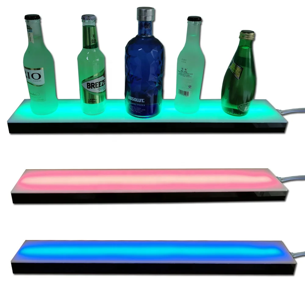 Led Bar Shelves Lighted LED Liquor Bottle Display Floating Color Changing Home Bar Shelves Remote 16/24/36/48 Inch