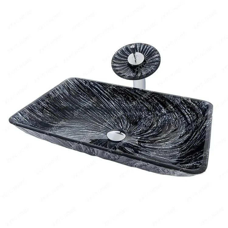 A Modern simple wash basin European art craft tempered glass table basin rectangular