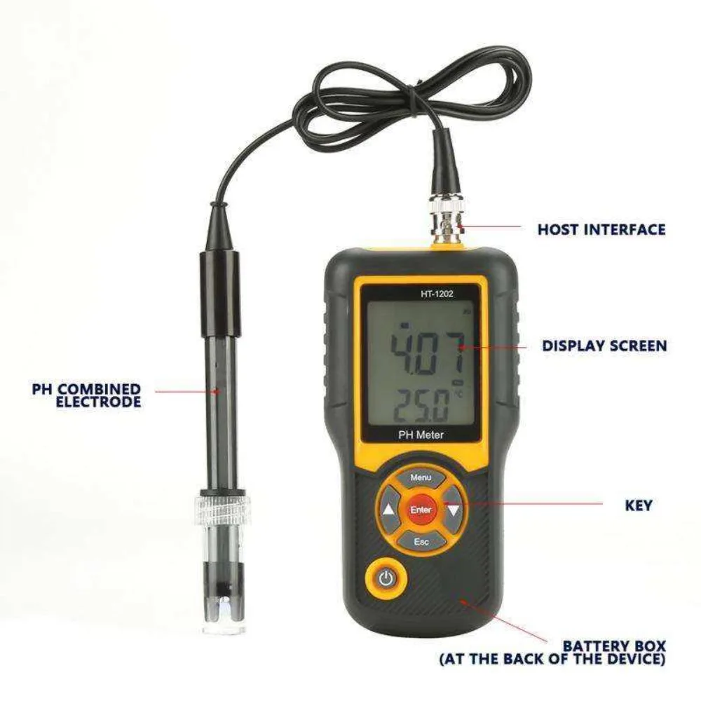 Digital PH Tester Meter HT-1202 High Precision Water Quality Analyzer Labs PH acidity meter, for Seawater Freshwater Aquaculture