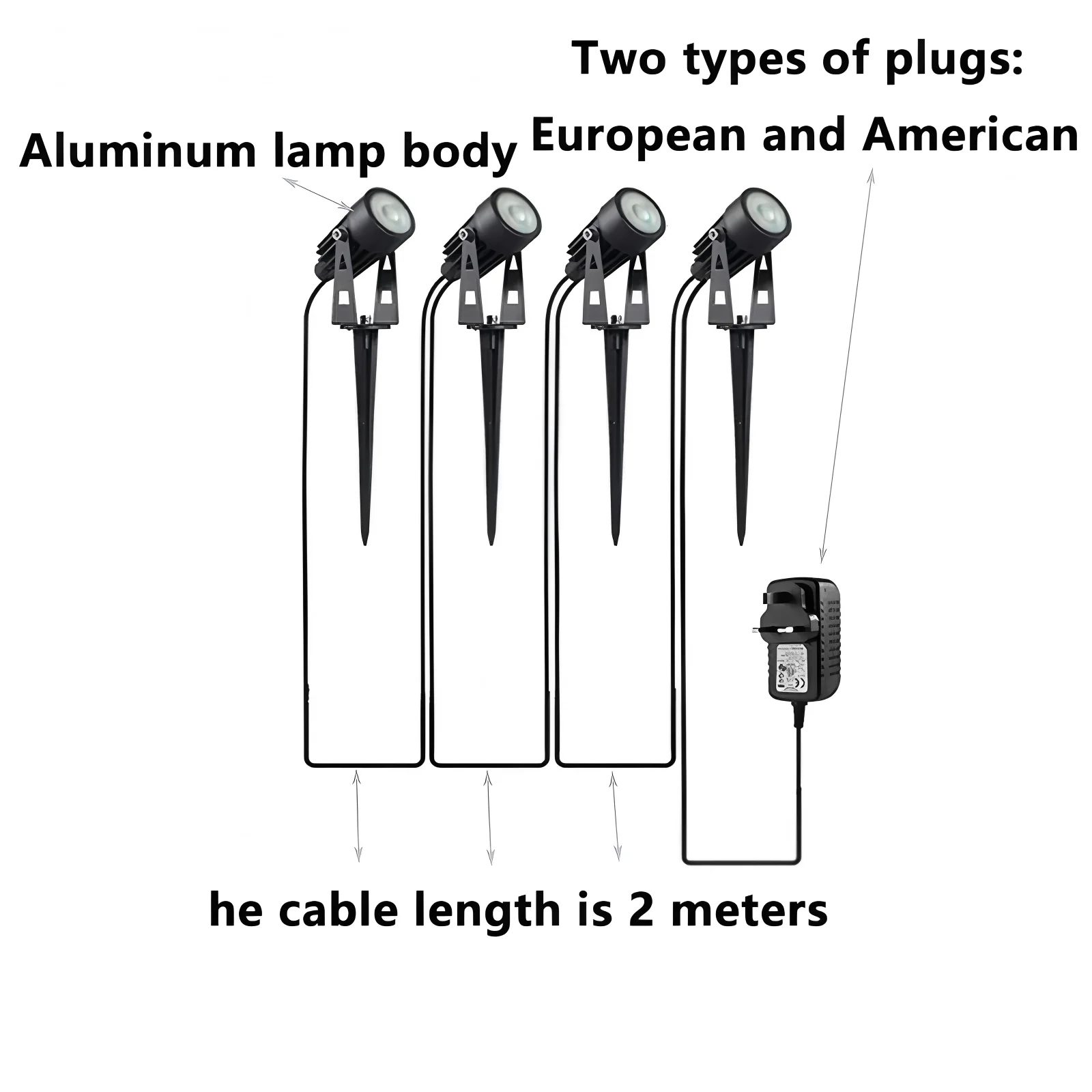 

LED 2metercable outdoorgardenlawn lightIP65waterproofDC12-24V EuropeanUK specification10W-50 courtyardhomelandscapelightspotight