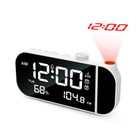 Rotating LED Projection Digital Clock with FM Radio Timed Switch Temperature Humidity Display Electronic Alarm Clock for Snooze