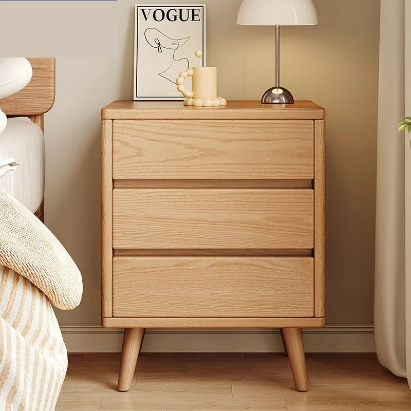 طاولة بجانب السرير من الخشب الصلب، خزانة تخزين منزلية بسيطة صينية إسكندنافية، خزانة تخزين أرضية بجانب السرير لغرفة النوم #2