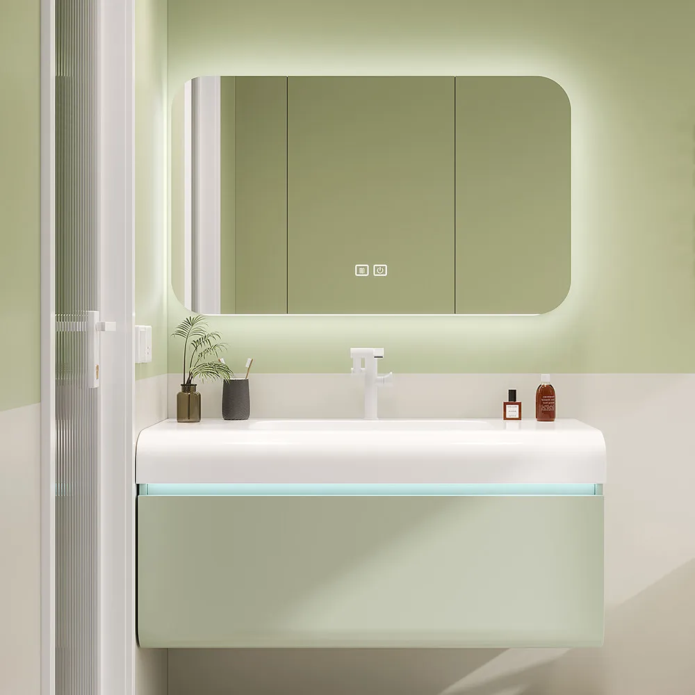 Light French Small Fresh Green Bathroom Cabinet High Edge Arc Hand Washbasin Cabinet Combination Toilet Washstand