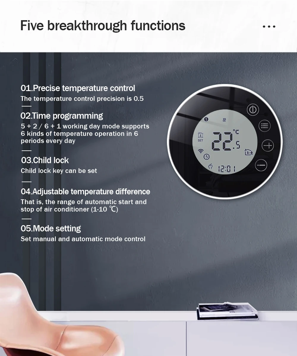 Wifi termostato inteligente controlador de temperatura piso elétrico aquecimento trv caldeira gás água controle remoto bytuya alexa casa do google