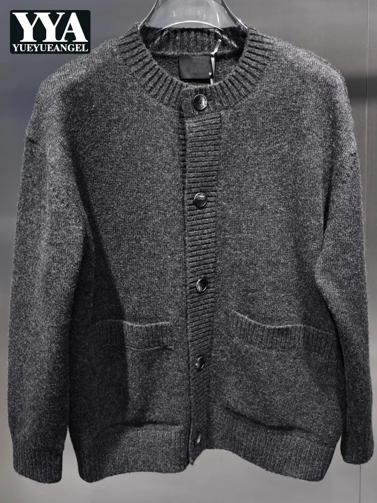 

Autumn Winter New Style O-Neck Loose Fit Males Knitted Cardigan Jacket Single Breasted Pocket Sweater Daily Casual Knitwear