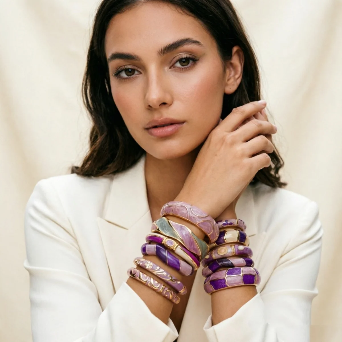 Ästhetisches Armband aus Emaille der Purple-Serie für Damen und Herren, Vintage-Punk-Stil, unregelmäßiger Block, gedreht, wellig, breiter Statement-Armreif, Schmuckstück – Detail 23