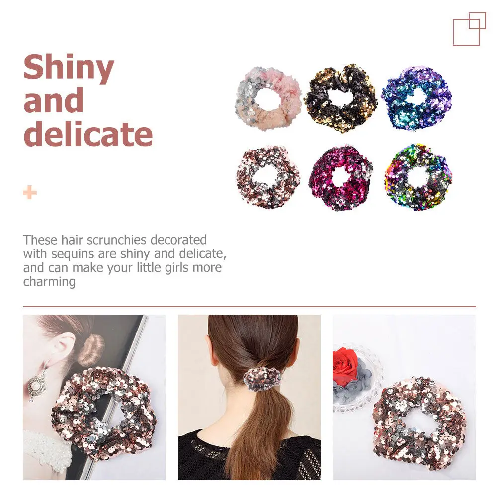 

6 шт. резинок для волос с блестящими пайетками, мягкие эластичные резинки для волос для девочек и женщин, для повседневного использования, разнообразные аксессуары