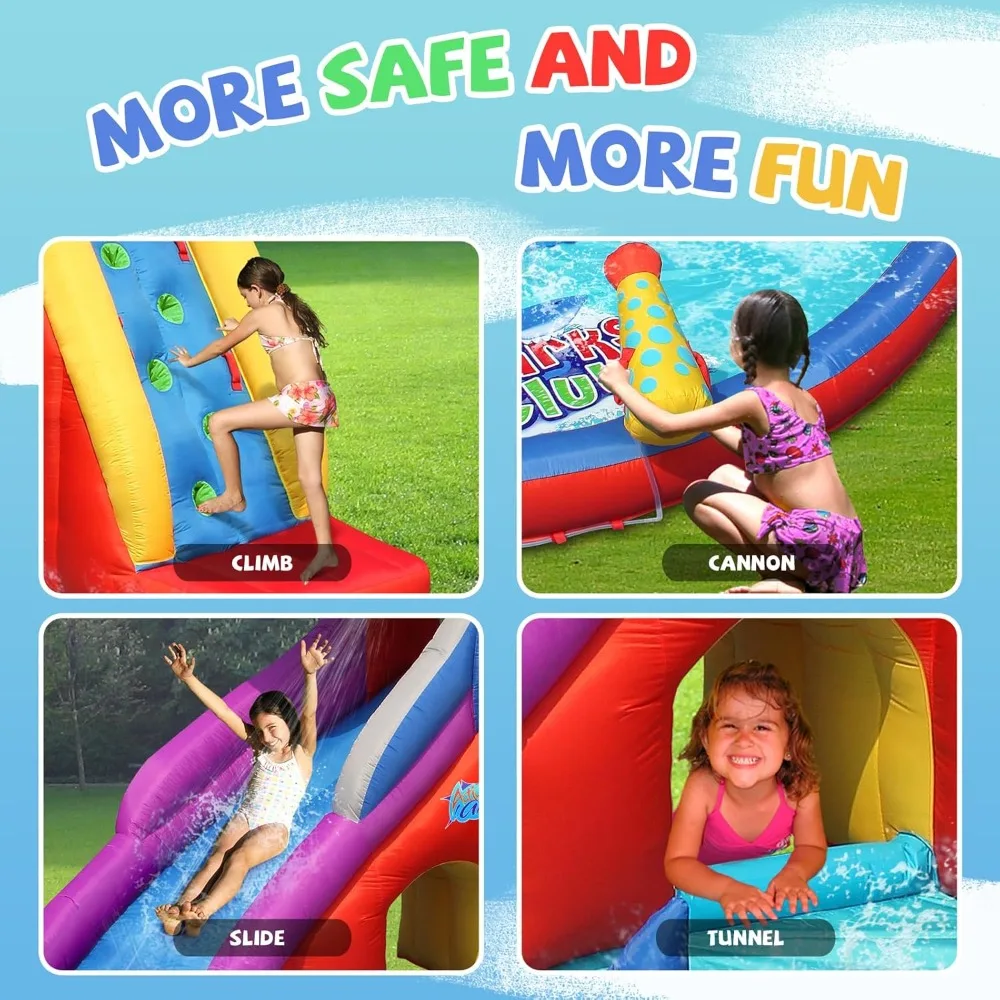 Inflatable Water Slide, Red Shark Bounce House with Slide for Wet and Dry, Playground Sets for Kids Backyard