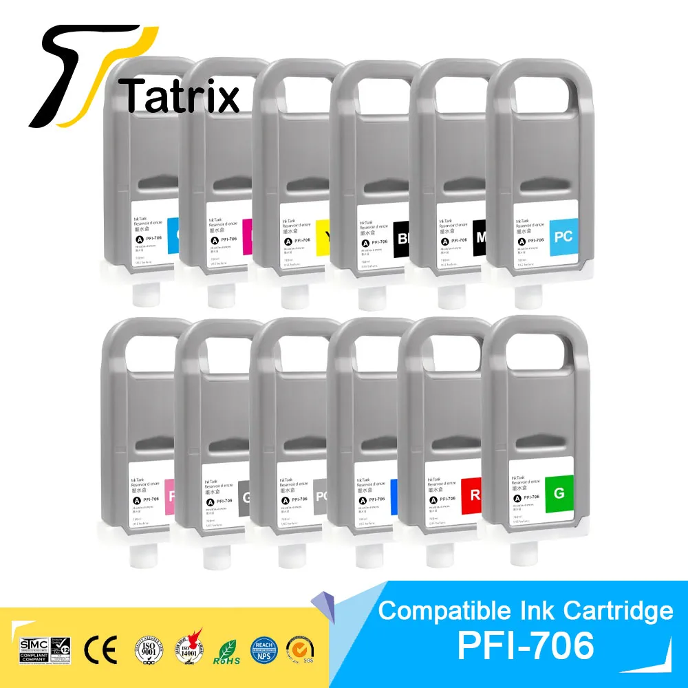 

Tatrix PFI 706 PFI-706 PFI706 Premium Color Compatible Ink Cartridge for Canon iPF 8400/9400/ 8410/9410/8410S/9410S Printer
