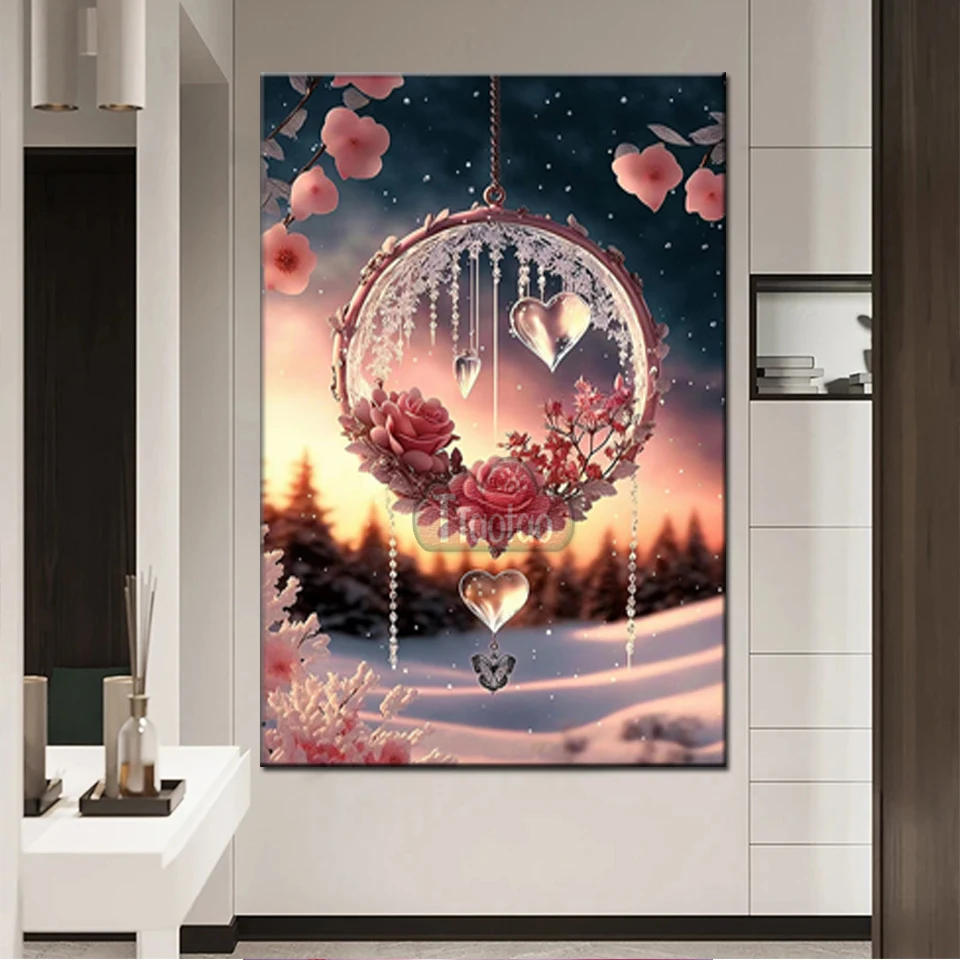 2023 New Arrival 5D Diamond Painting Full Square Round Mosaic Flower Wind Chime Picture Natural Landscape Cross Stitch Art Decor