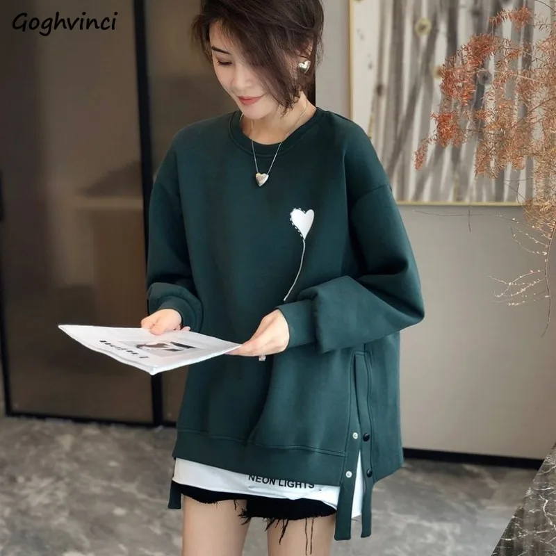 Casual Sweatshirts Women Plus Velvet Thicker Winter Warm Plus Size Korean Fashion Side Slit Clothes All-match O-neck Pullover