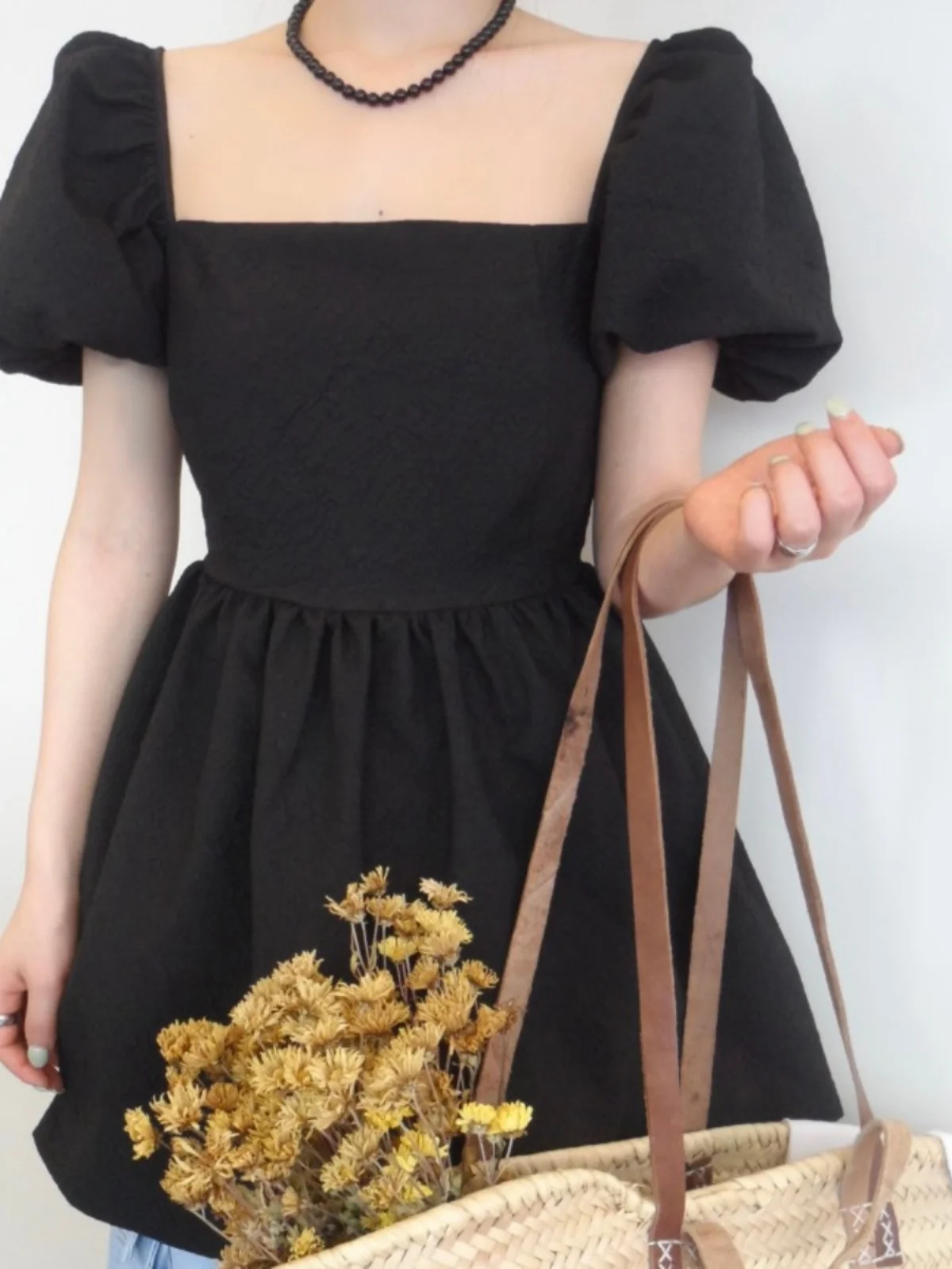 Chic White Bubble Sve irt Chemisier mi-long à col carré avec nœud pour femme