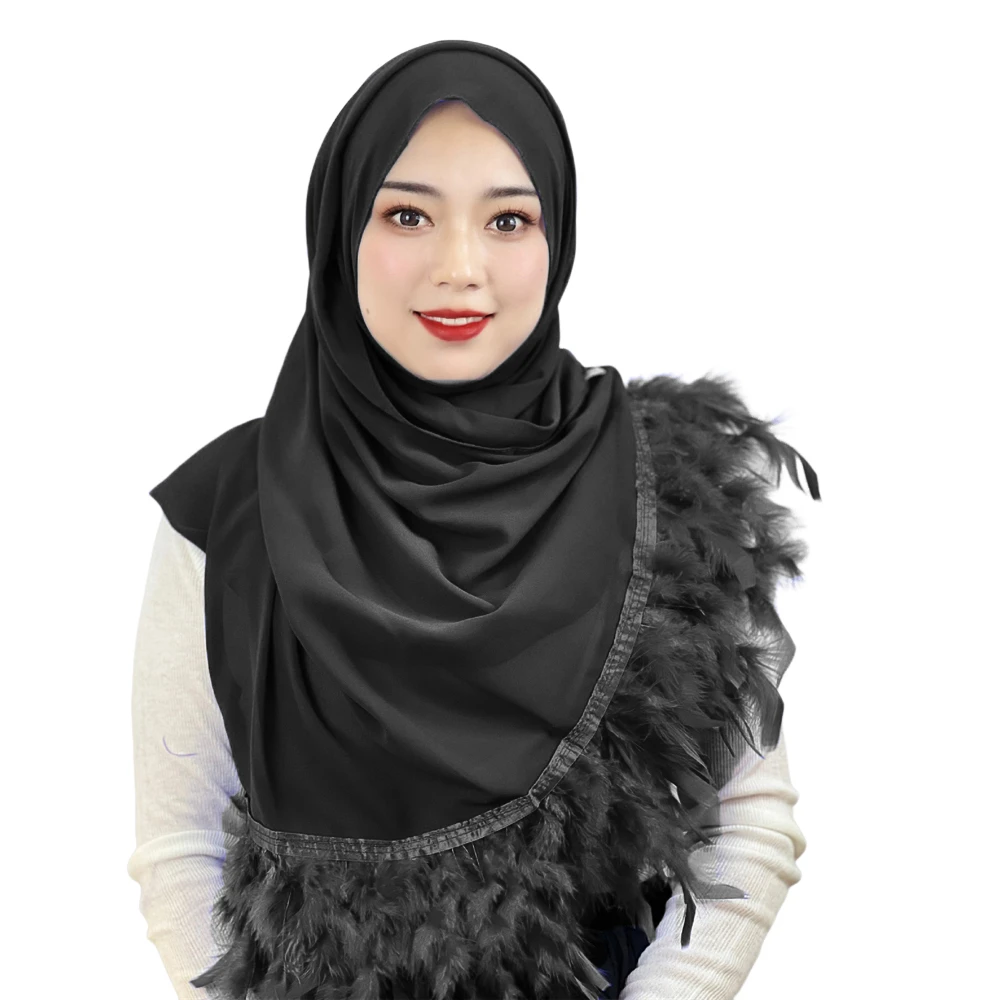 Trendy Chiffon Muslim Scarf Feather Hijab Long Shawl For Women Fashion Plain Head Wrap Islamic Modest Headwear Turban 180x74cm