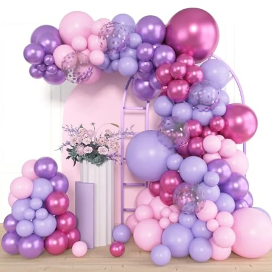 

153pcs Balloon Garland Arch Kit, Different Sizes 18 12 10 5 inch Red Latex Metallic Confetti Balloons for Girl Women Birthday B