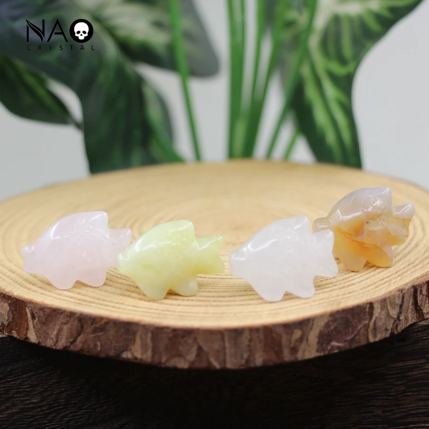 

1 Inch Mini Fish Statue Home Decor Carved Gemstone Crafts Reiki Healing Crystal Figurine Rose Quartz Agate Small Animal Kid Gift