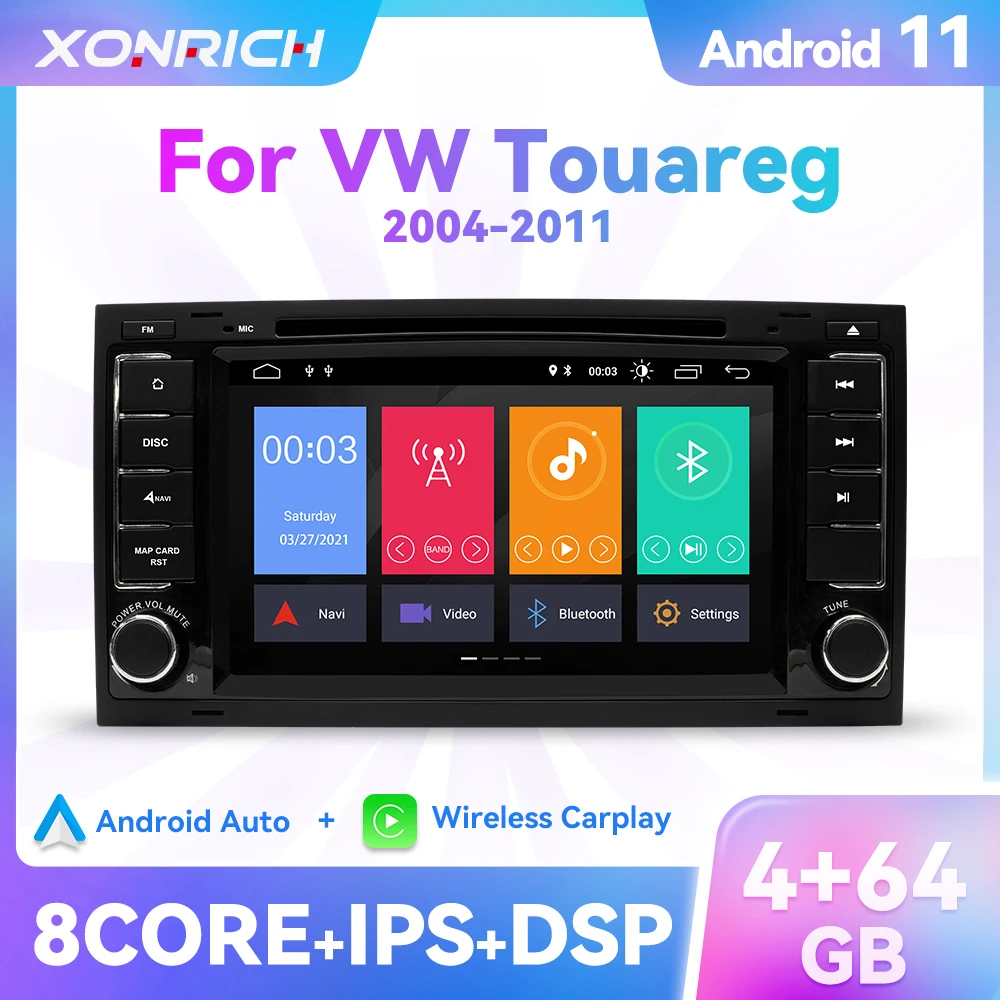 Carplay Android 11 2 Din Car DVD Player For VW Volkswagen Touareg Transporter T5 Audio 4GB+64GB GPS Navigation Bluetooth RDS DSP