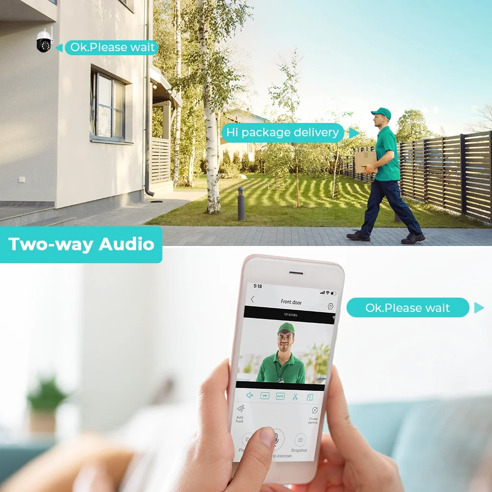 Reobiux 8MP 4K Wifi PTZ Camera Outdoor 1080P IP Camera Auto Tracking Full Color Night Vision Wireless Audio Security CCTV Camera