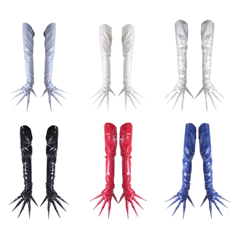 85Cm Long Finger Punk Gloves For Women Teens Enamel Leather Arm Sleeves for Cosplay Party And Street Wear Music Festival