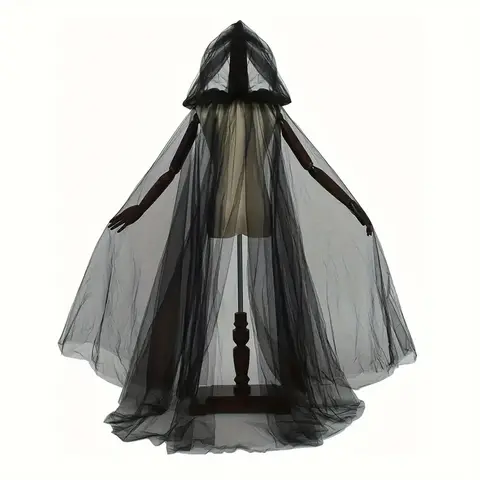 Black Bridal Shawl Witch Vampire Cosplay Cloak Halloween Double Cloak Game Party Costume Props Holiday Dress Up