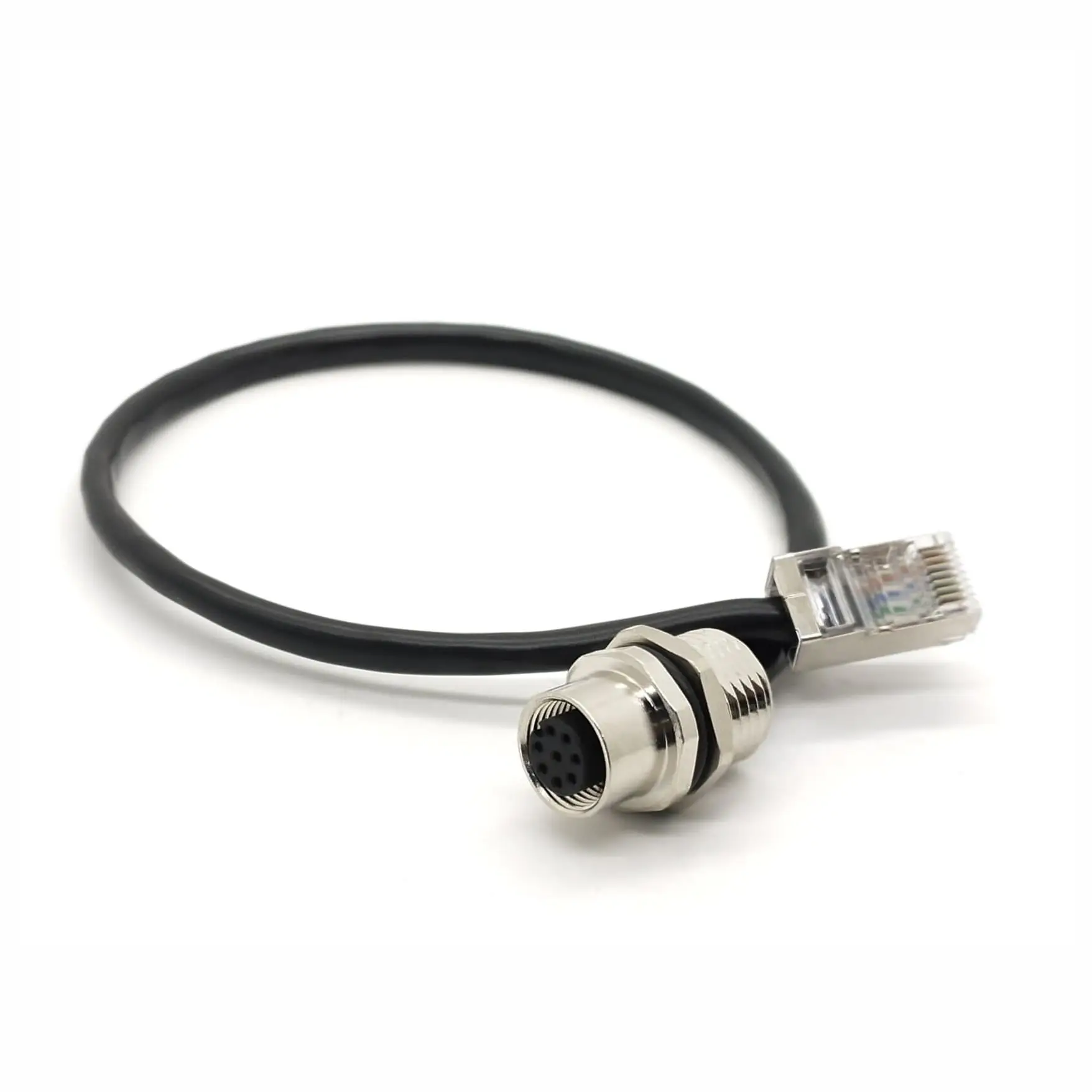 M12 8Pin Female to RJ45 Plug Cable, A Code Unshielded, IP67 Waterproof, 30CM AWG24, Industrial Ethernet Cable