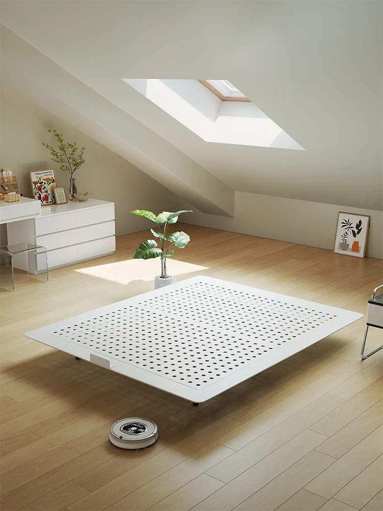 White carbon steel bed frame small apartment bedroom without bedside suspended without back bed wabi sabi cream wind