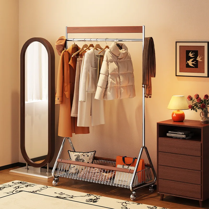 

Hxl solid wood freestanding garment rack - oak finish - living room clothes and storage organizer